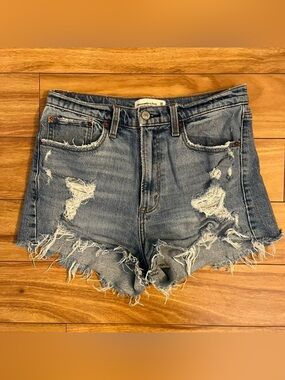 Abercrombie & Fitch Frayed Light Blue Distressed Denim Shorts